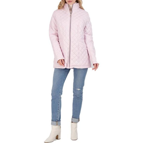 NWT Via Spiga quilted car coat size L in lilac with stand collar and two pockets - Picture 12 of 15